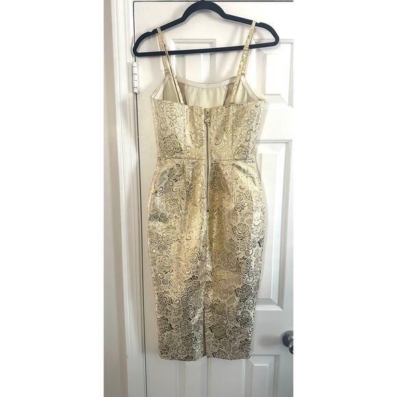 UNIQUE VINTAGE x BARBIE Gold Evening Splendor Metallic Brocade Wiggle Dress - S - Picture 3 of 6